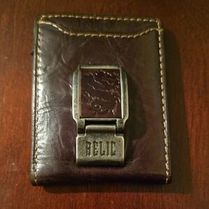 Relic Dark Brown Leather Money Clip with Silver Accent